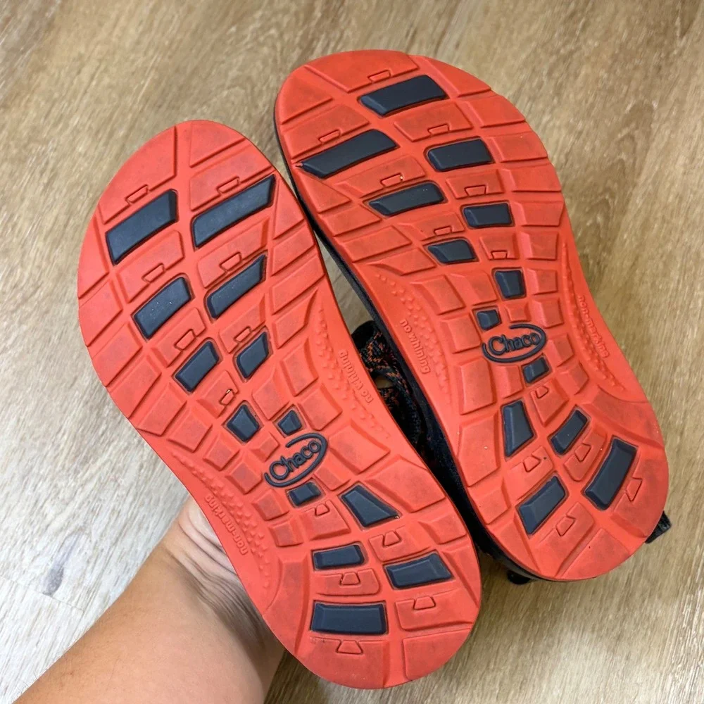 Chaco Kids Z1 Ecotread Sport Sandals Black Orange Geometric Size 12